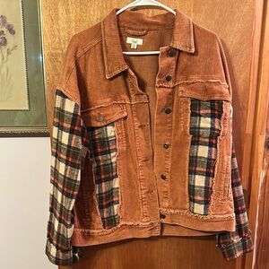 Easel ladies Corduroy Plaid Patchwork Jacket - Brown